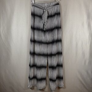 Surf Style Palazzo Pants Geometric Black & White Wide Leg Lightweight Tie Belt L